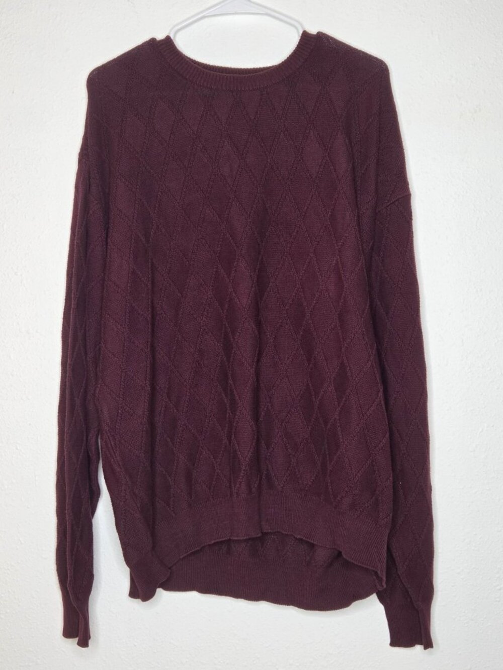 Vintage Knightsbridge Maroon Diamond-knit Pullover Sweater